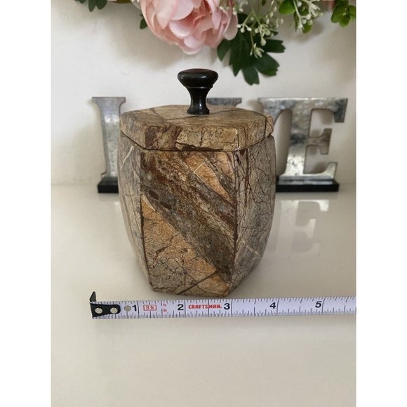 Hexagonal Stone Canister Lidded Container Trinket Box Port To Port Vintage Brown - Picture 6 of 16